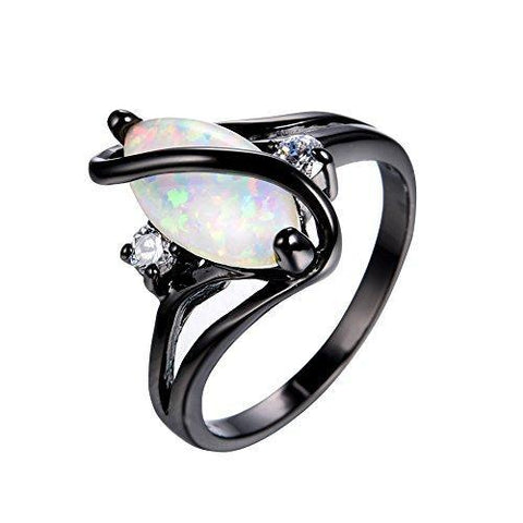Simulated White Opal Black Gold Ring