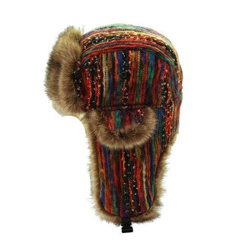 Colorful Yarn Wool Fur Chin Strap Hat