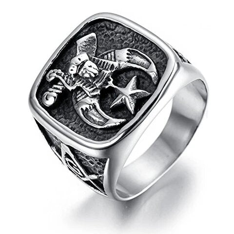 Men’s Stainless Gothic Silver and Black Masonic Ring