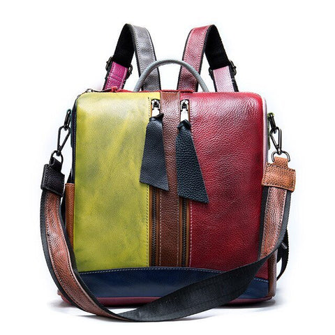 Multi-Color Square Leather Sling Bag or Backpack for Girls