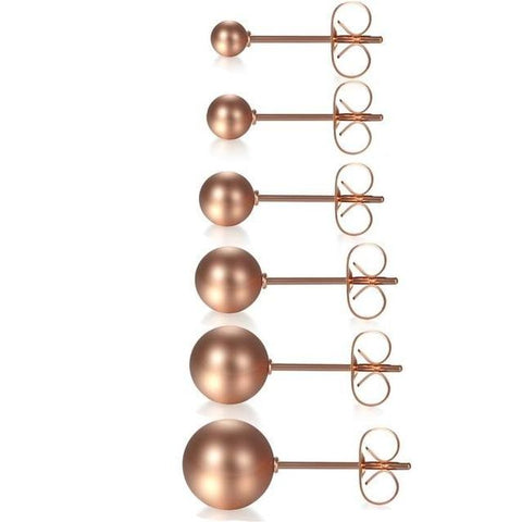 6 Sets Bead Ball Plated Stainless Stud Earrings 