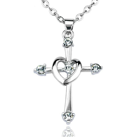 Sterling Silver Heart Ring Crystal Tip Cross Necklace