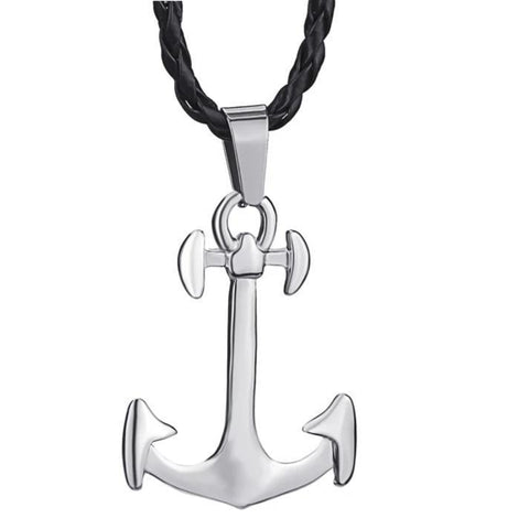 Minimalist Anchor Pewter Leather cord Necklace for Men