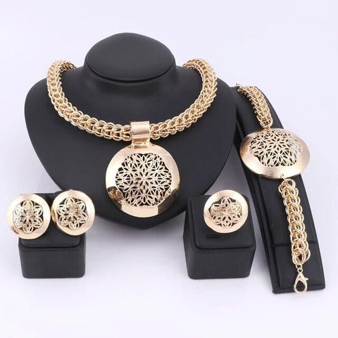 4PC Round Filigree Statement Jewelry Collection 