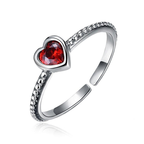 Sterling Silver Red Heart Crystal Open Ring