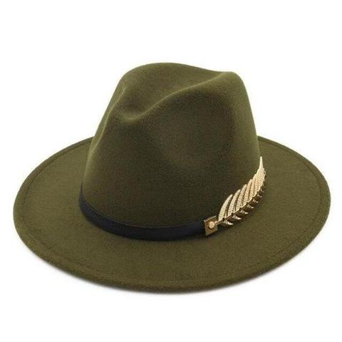 Gold-Tone Feather Hatband Wool Fedora Hat (10 Available Colors)