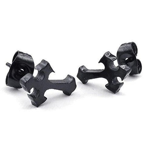 Black Plated Medieval Cross Stainless Stud Earring