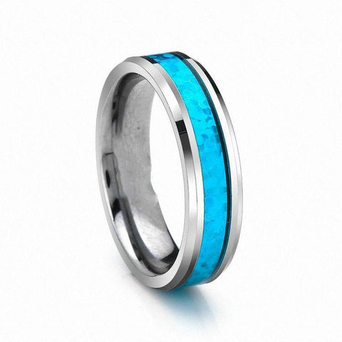 Turquoise Carbon Fiber Tungsten Carbide Wedding Ring 