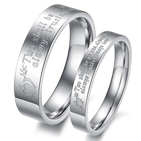 Silver Stainless Steel Couple Love Quotes Wedding Ring