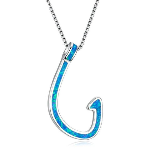 Blue Opal Sterling Silver Kahle Fishhook Necklace