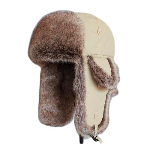 Thick & Furry Beige Foldable Trapper Hat 