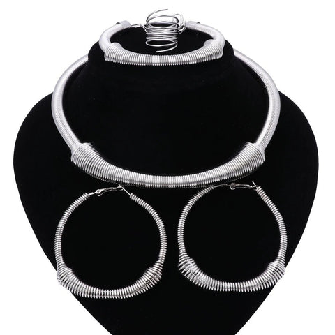 4PC Modern Stainless Spring Statement Jewelry Set