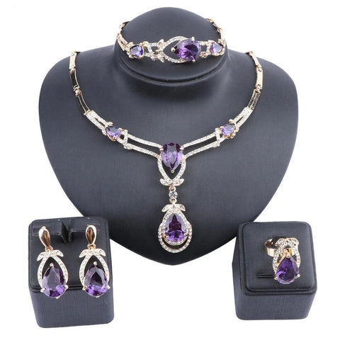 4PC Flora Bud Crystal Drop Jewelry Collection 