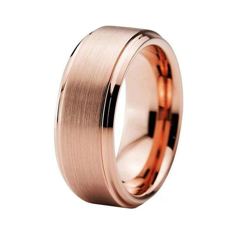 Brushed Center Rose Gold Tone Tungsten Carbide Ring 