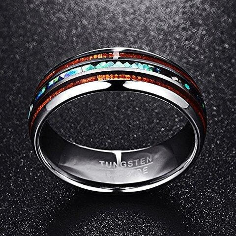 Tungsten with Abalone Shell and Koa Wood Inlay Wedding Band