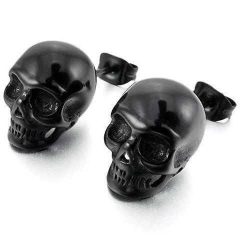 3D Plated Stainless Steel Skull Stud Earrings For Men 