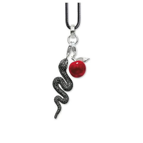Snake Apple Charm Leather Rope Necklace 