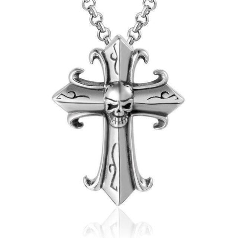 Punk Fleur de Lis Skull Cross Titanium Necklace