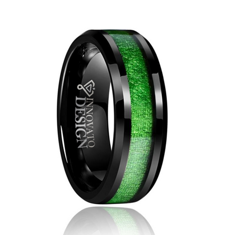 Green Carbon Fiber Black Tungsten Carbide Ring