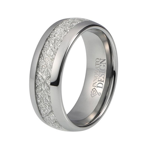 8.	Men's Silver Meteorite Inlay Tungsten Carbide Ring 