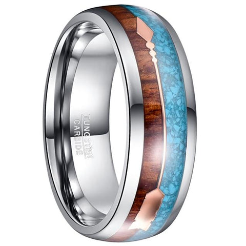 Wood Turquoise Arrow Tungsten Carbide Ring 