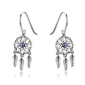 Sterling Silver Purple CZ Dream Catcher Hook Earring