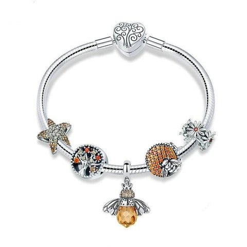  Sterling Silver Bee Starfish Charm bracelet