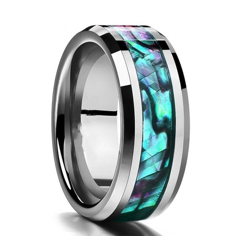 Silver-tone Tungsten Carbide Abalone Inlay Ring 