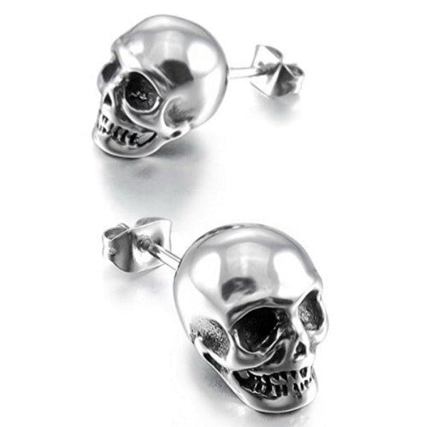 Men's Stainless Steel Stud Earrings Silver Tone Black Skull - Innovato ...