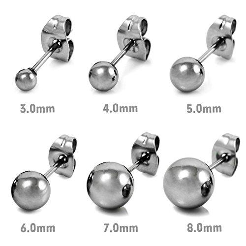 Men's 3~8mm Stainless Steel Stud Earrings Silver Tone Bead Ball ...