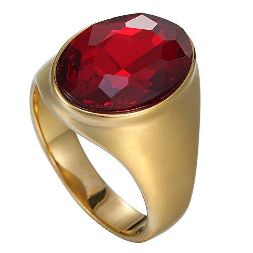 Men's Vintage 18K Gold Plated Stainless Steel Gothic Oval Agate Red Ru ...