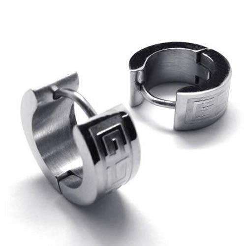 Stainless Steel Men Huggie Hinged Hoop Stud Earrings Set, Silver Color ...