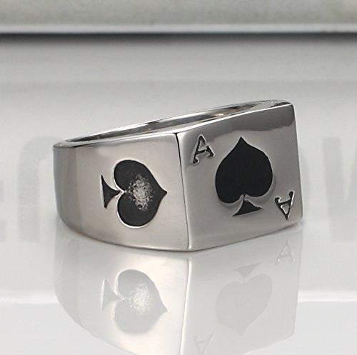 316L Stainless Steel Silver Tone Black Ace of Spades Poker Card Men's ...