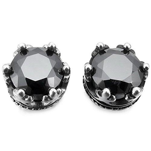 Men's 2 PCS Stainless Steel Stud Earrings CZ Silver Tone Black Royal K ...