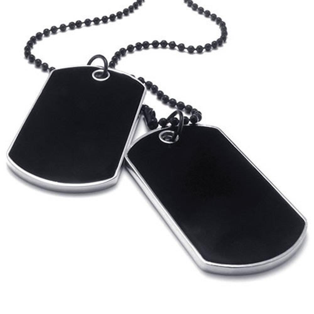 Army Style 2pcs Name Dog Tag Pendant Men Necklace, Black Silver, 27 in ...