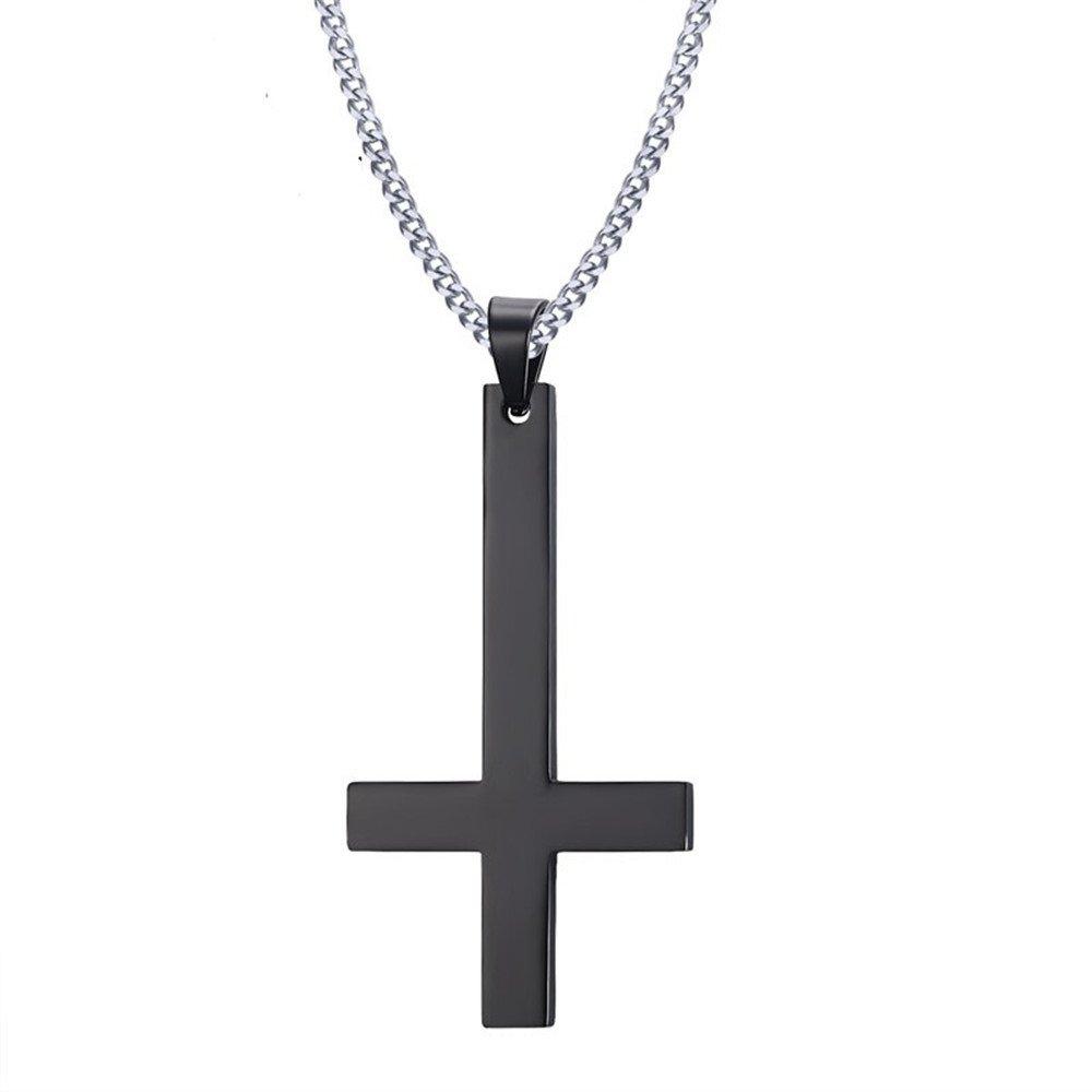 Men Stainless Steel Cross Pendant Necklace, Black, upside down ...