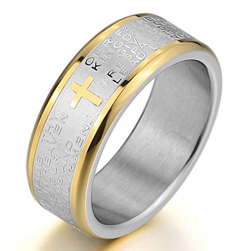 Men's Stainless Steel Ring Band Silver Gold Tone Bible Lords Prayer Cr ...