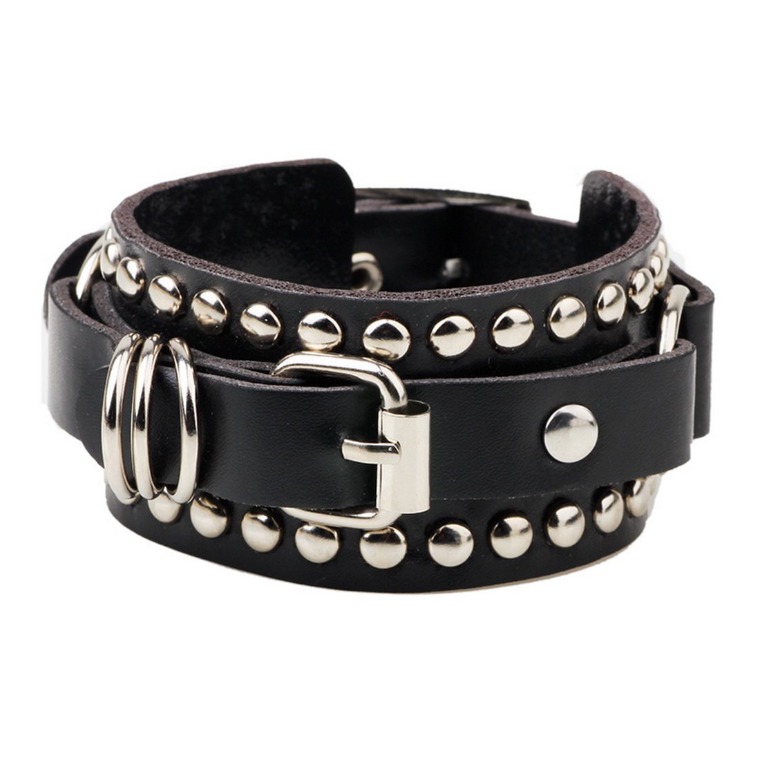 Unisex Punk Rock Black Rivet Cuff Bangle Studded PU Leather Wrap Brace ...