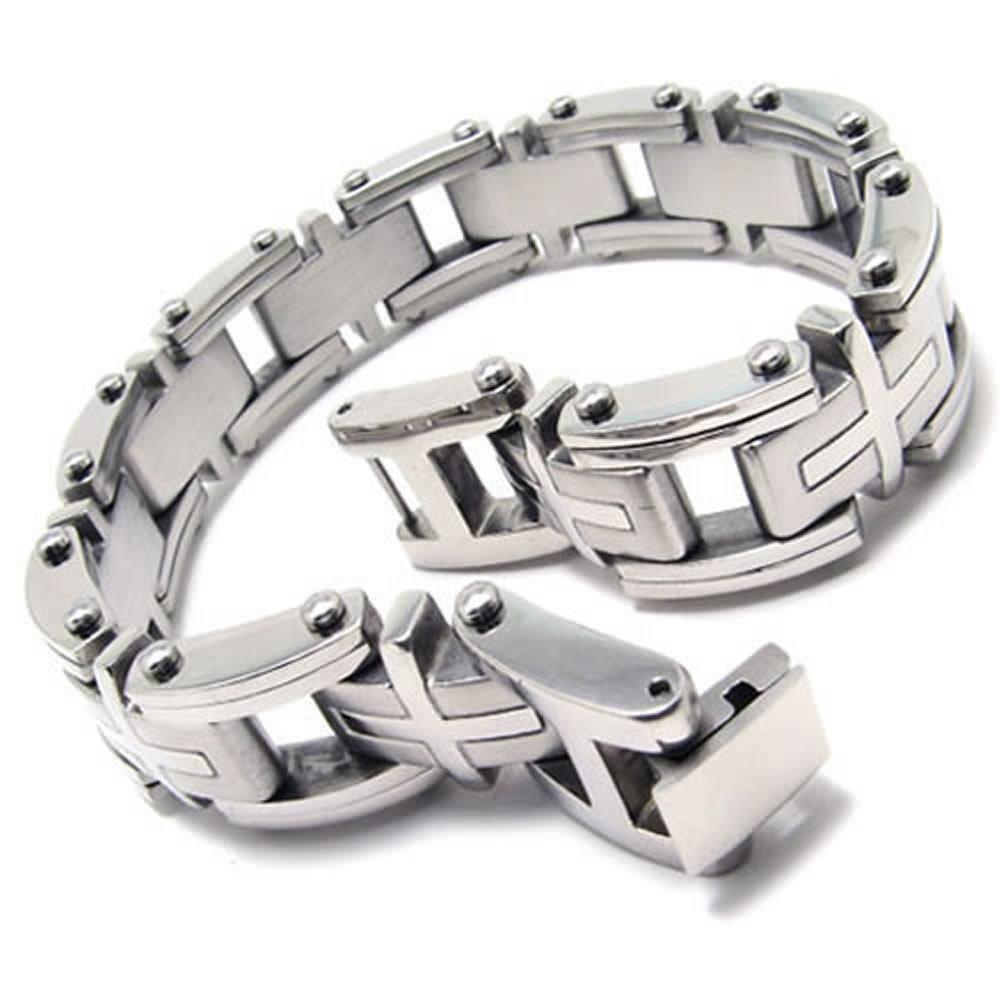 Jewelry Heavy Cross Stainless Steel Men Biker Bracelet - Innovato Design