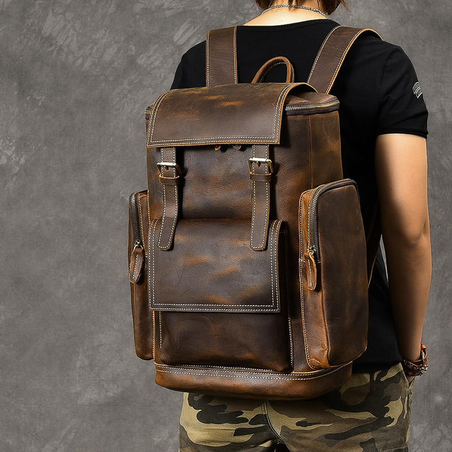 Retro Brown Leather Travel Backpack 36 to 55 Litre for Men - Innovato ...