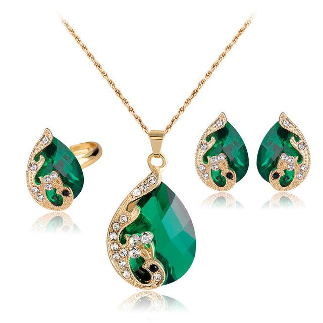 Crystal Necklace, Earrings & Ring Wedding Jewelry Set - Innovato Design
