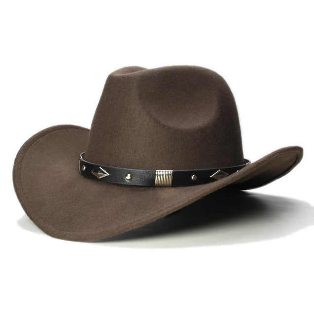Retro Parent-Child Wool Cowboy Hat with Geometric Pattern Leather Band ...