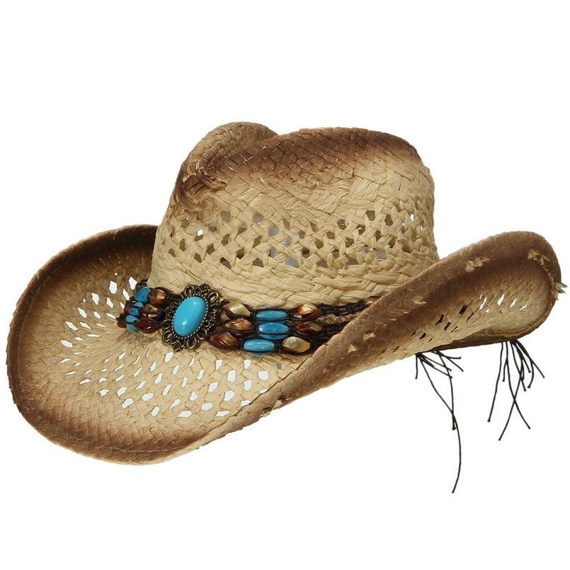 straw cowboy hat with turquoise