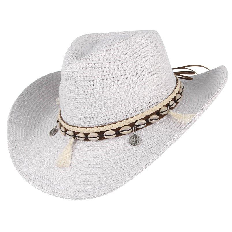 Tasseled Sea Shell Summer Cowboy Hat with Charms - Innovato Design
