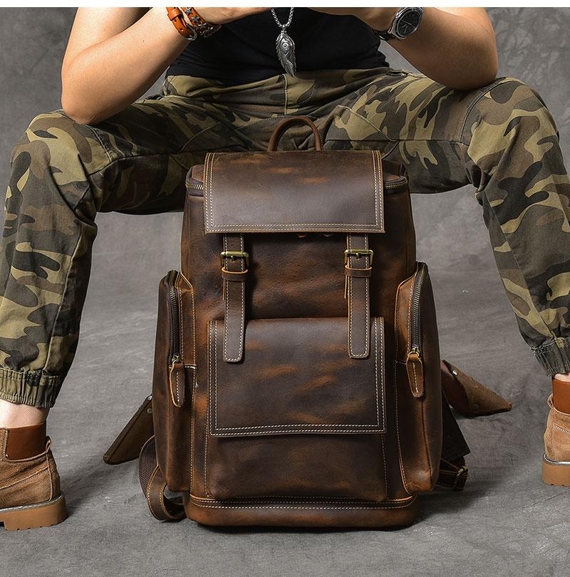 Retro Brown Leather Travel Backpack 36 to 55 Litre for Men - Innovato ...