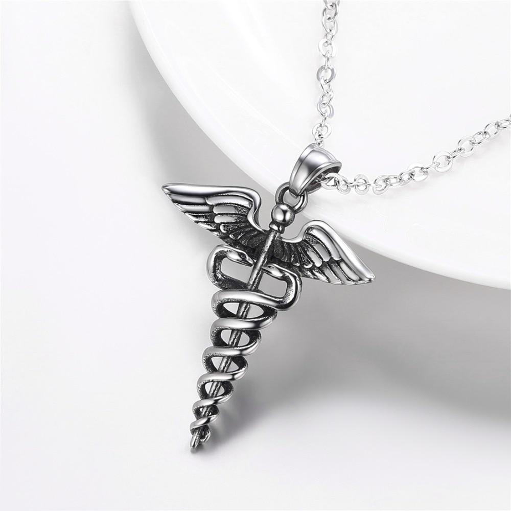 Snakes Around a Staff - Medical Caduceus Symbol Pendant Necklace in Go ...