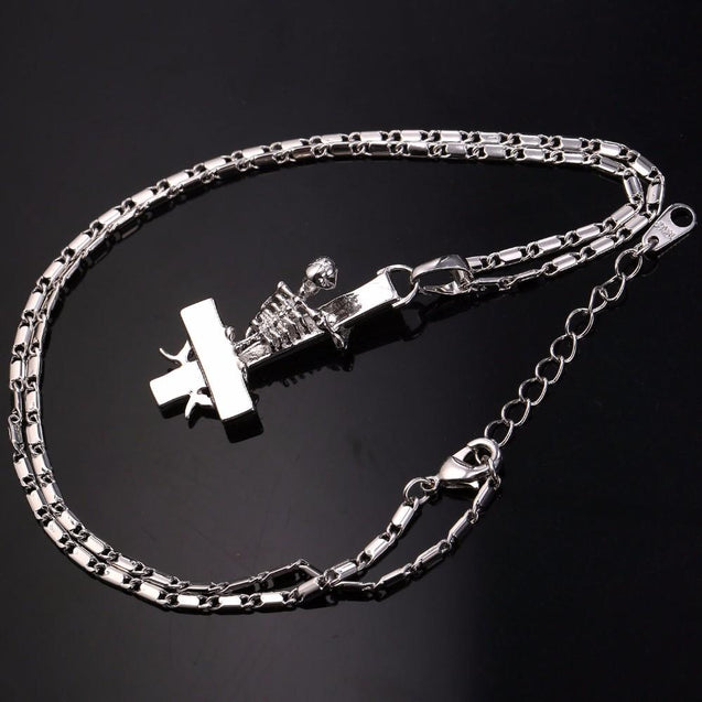 Gold Plated Gothic Skeleton Upside Down Cross Pendant Necklace ...