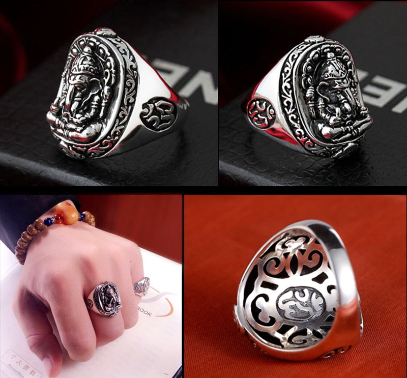 Elephant Buddha 925 Sterling Silver Vintage Punk Ring - Innovato Design
