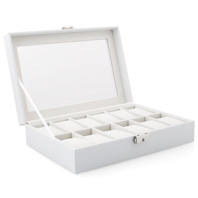 White Wood and Leather Watch Jewelry Storage Box - Innovato Design