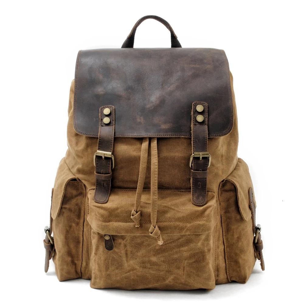 Large Capacity Waxed Canvas Leather Waterproof Daypack 76 Liter Backpa ...